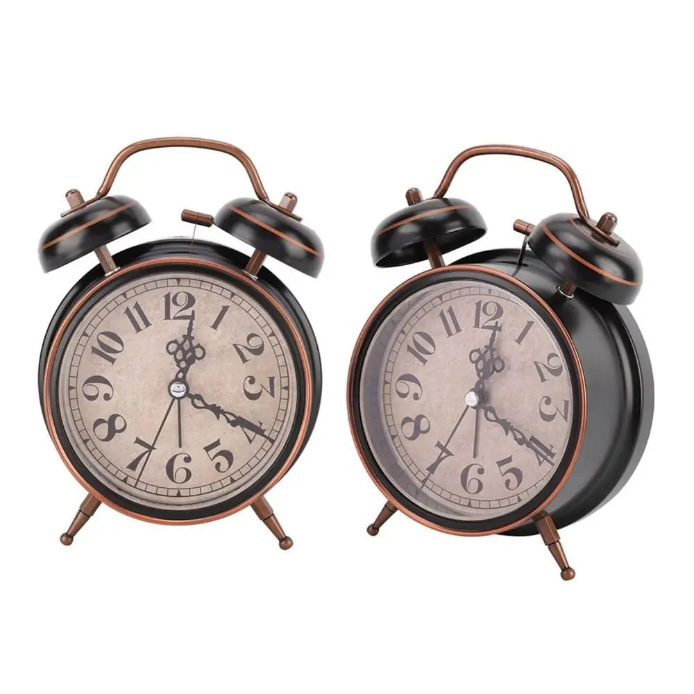 4 Inch Retro Alarm Clock Black&Gold with Night Light Desktop Clock Stable Feet Silent Movement Ringing Alarm Clock Office Desk