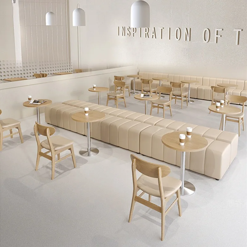Cream Japanese style catering, milk tea snacks, dessert shop, solid wood table and chair combination, coffee shop