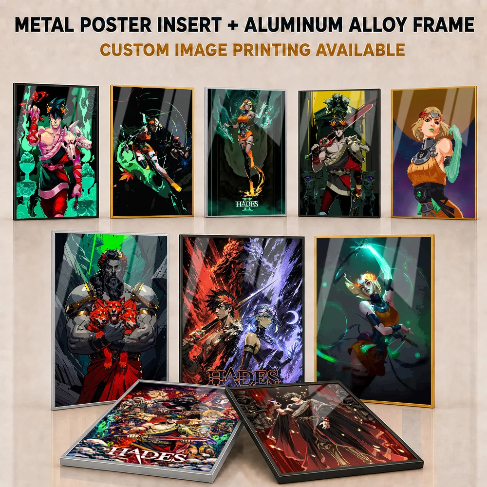 Hades Metal Posters With Aluminum Alloy Frame Personalized Photo Gaming Inspired Wall Art For Entertainment Room And Desk Area