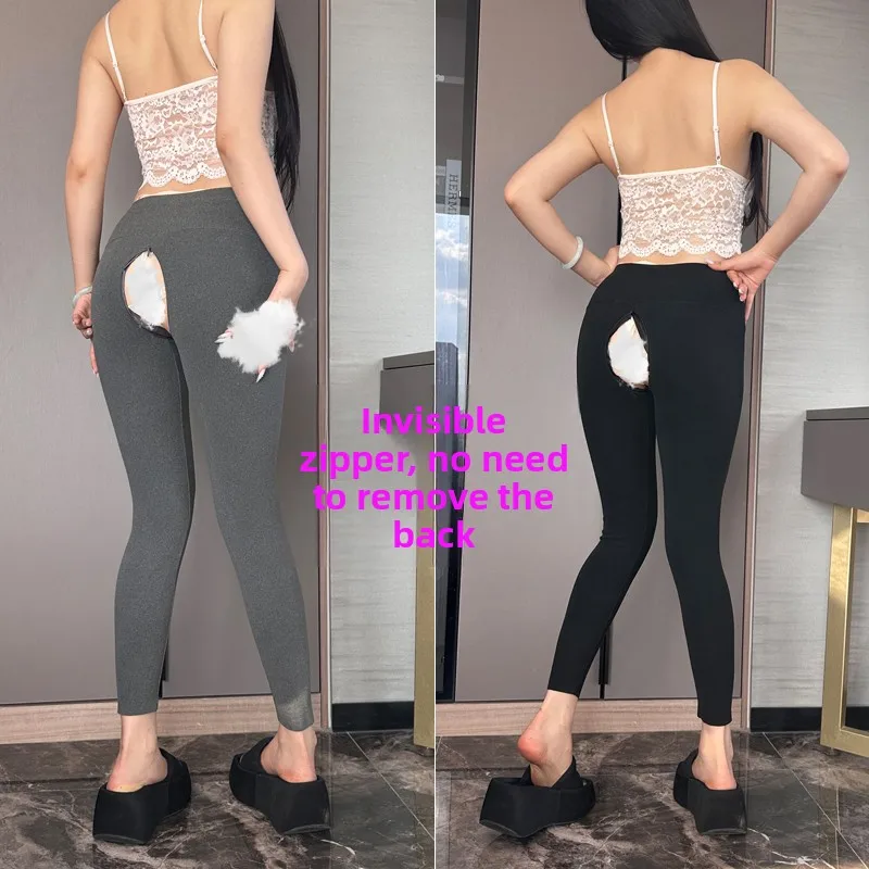 Fall Winter Outdoor Zipper Yoga Pants Women's High Waist Warm Hollow out Full Zipper Base Layer Pants Fitn Nine-Piece Pants