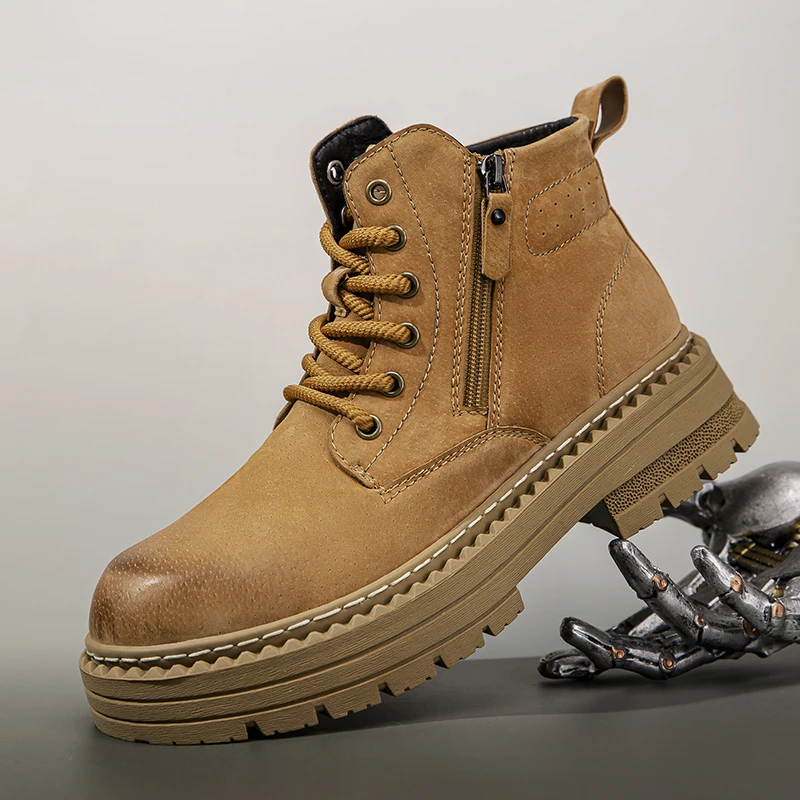 

Men's High-Top Shoes 2025 Winter New Style British Retro Mid-Top Work Boots Thick-Soled Height-Increasing Outdoor Short Boots