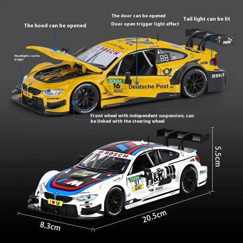 1:24 BMW M4 DTM Sound And Light M Power Alloy Metal Diecast Car Model Racing Series High Top Choice Collectibles Hobby Gift Boys