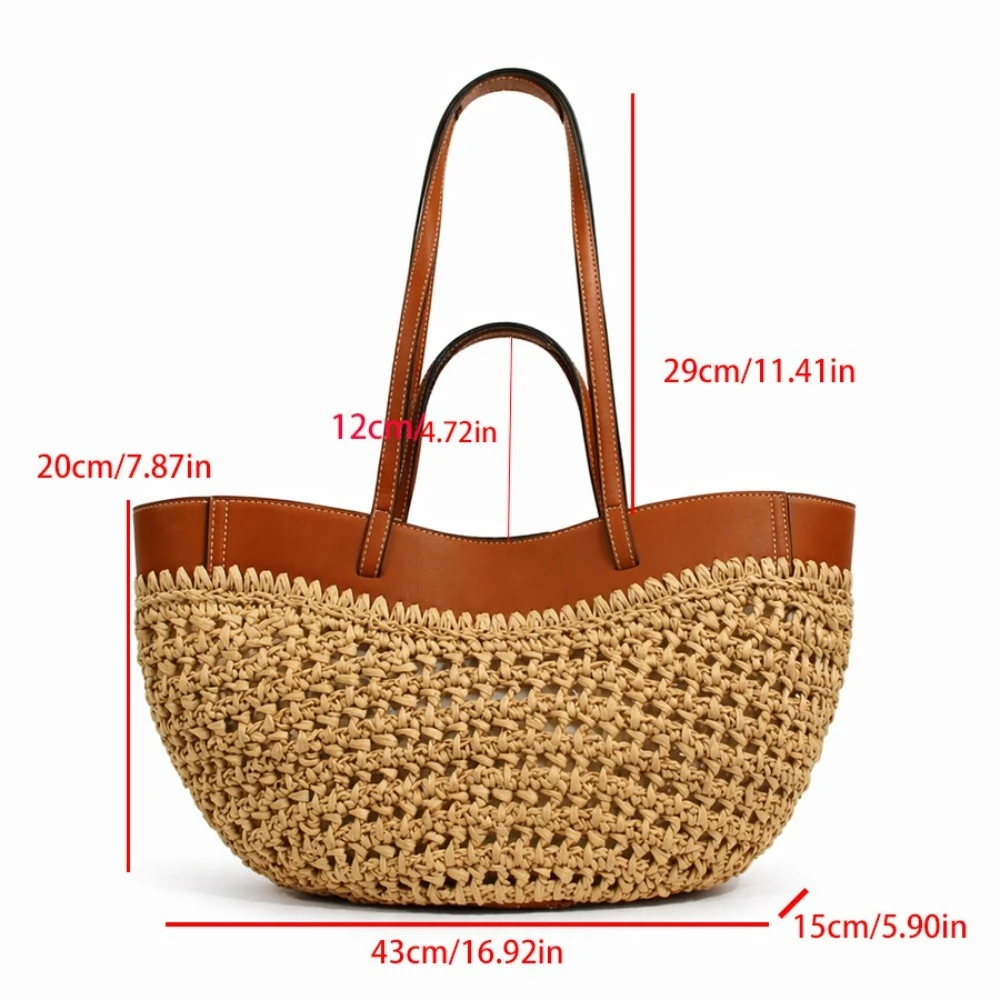Large-capacity Straw Tote Bag, Handwoven Drawstring Tote Bag, Holiday Style Shoulder Bag