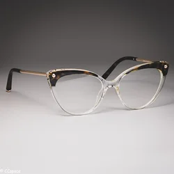 45651 Cat Eye Glasses Frames Plastic titanium Women Trending Rivet Styles Optical Fashion Computer Glasses