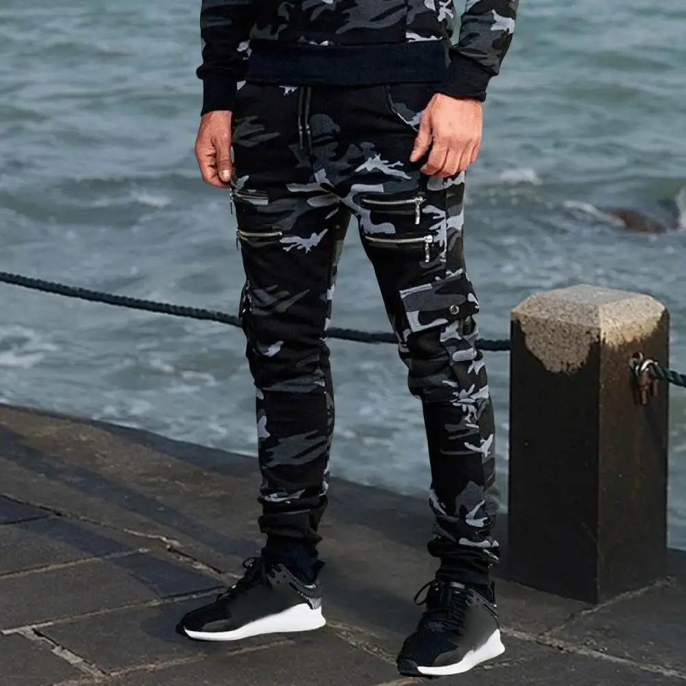 

Men Camouflage Pants Camouflage Print Men's Cargo Pants Stylish Functional Versatile Outdoor Trousers with Elastic Waist Multi