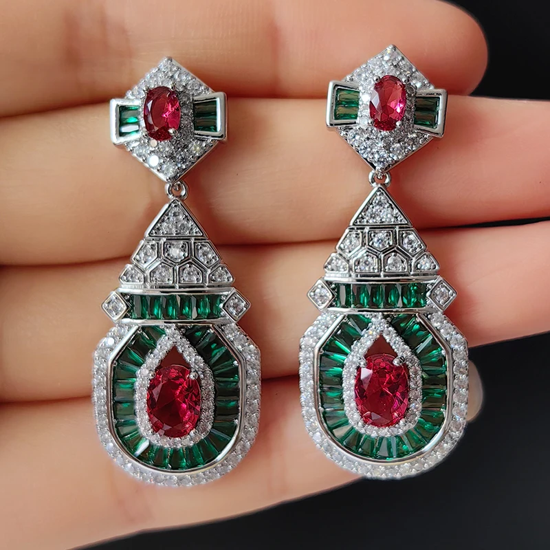 

Women Earrings Blue Green White Cubic Zirconia vintage Jewelry Sparkling Dangle Earrings for women dinner Party Gala event