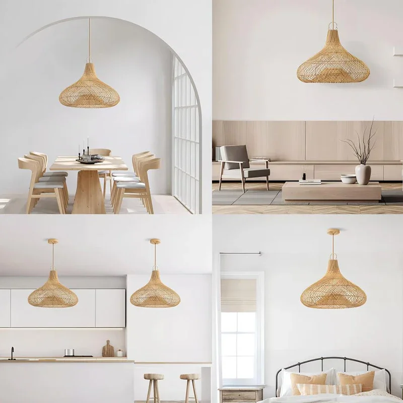 Chinese Zen Tea Room B&b Dining Room Living Room, Self-study Room, Bar Counter, Bedroom, Hand-woven Lampshade, Rattan Chandelier