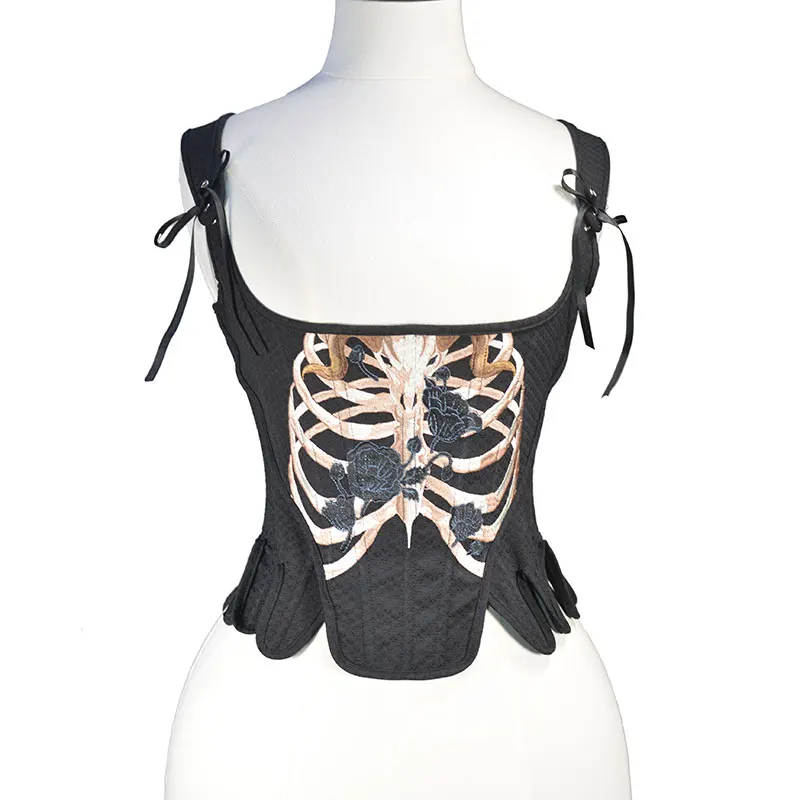 

bustiers & corsets skull lingerie plus size burlesque costumes fashion vintage Gothic style Sexy black skull rose