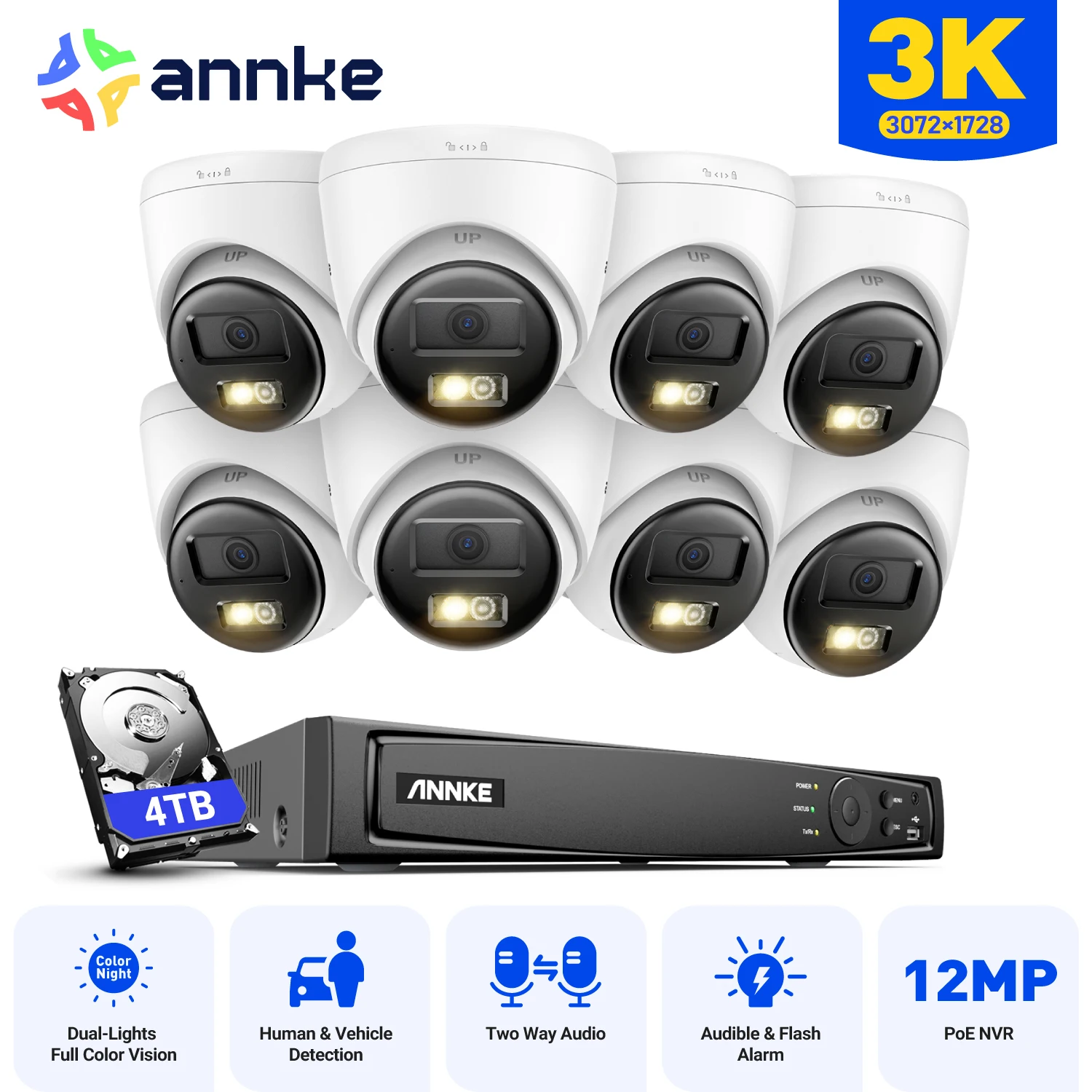 Annke 8CH 6MP NVR Dual Light Two Way Audio Camera Human Vehicle Detection HD IP Security Camera Poe CCTV Video Surveillance Kits