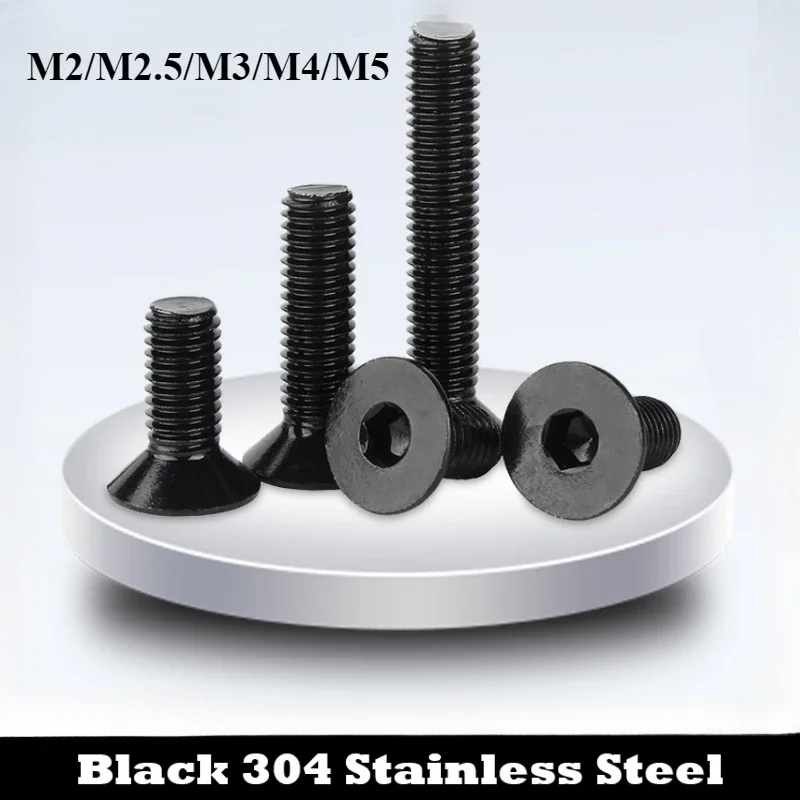 

M2 M2.5 M3 M4 M5 M6 M8 Black 304 Stainless Steel Hexagon Socket Flat Countersunk Head Screw Hex Flat Bolts Head Cap Secret