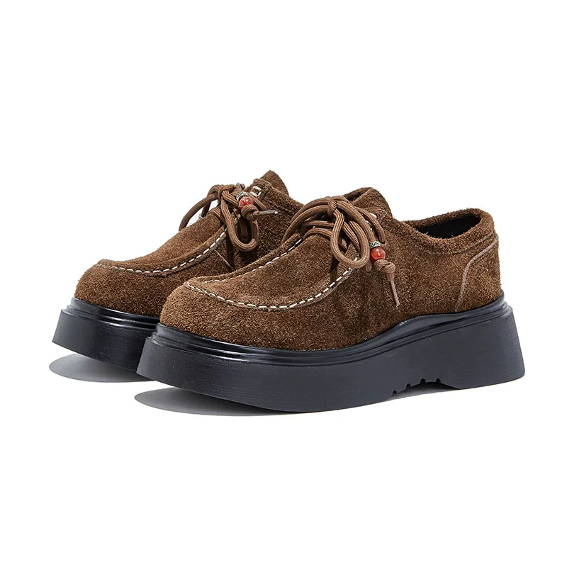 

Коричневые лоферы из искусственной замши в стиле ретро с толстой подошвой, женская модная дизайнерская обувь с шитьем и драгоценными камнями, уютные туфли дерби на шнуровке, Zapatos Mules