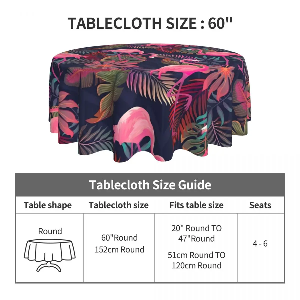 Tropical Pink Flamingo Round Tablecloth Bird Waterproof Table Cloth Funny Living Room Dining Printed Table Cover