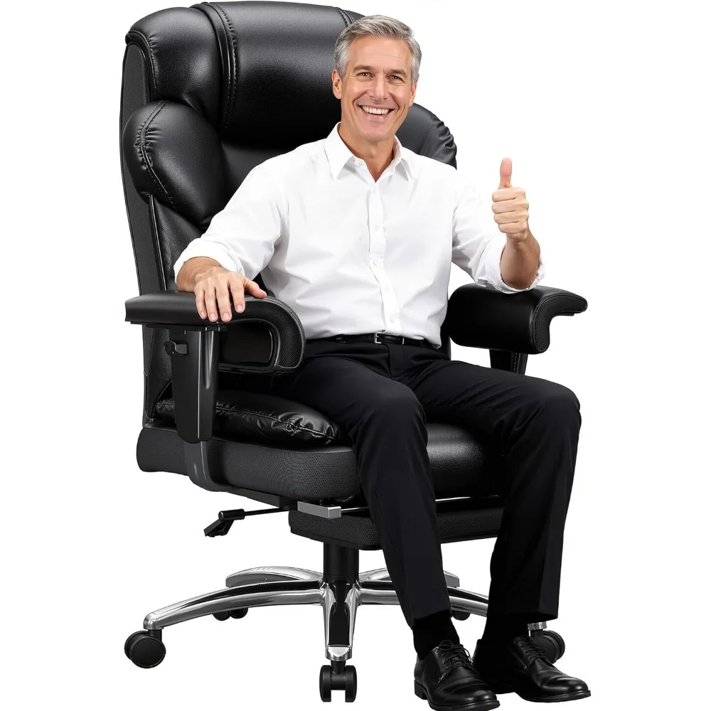 

Офисное кресло с высокой спинкой, глубокое сиденье 8,7, большое и высокое кожаное офисное кресло для руководителя 400 фунтов с подставкой для ног и подлокотниками, широкие игровые кресла