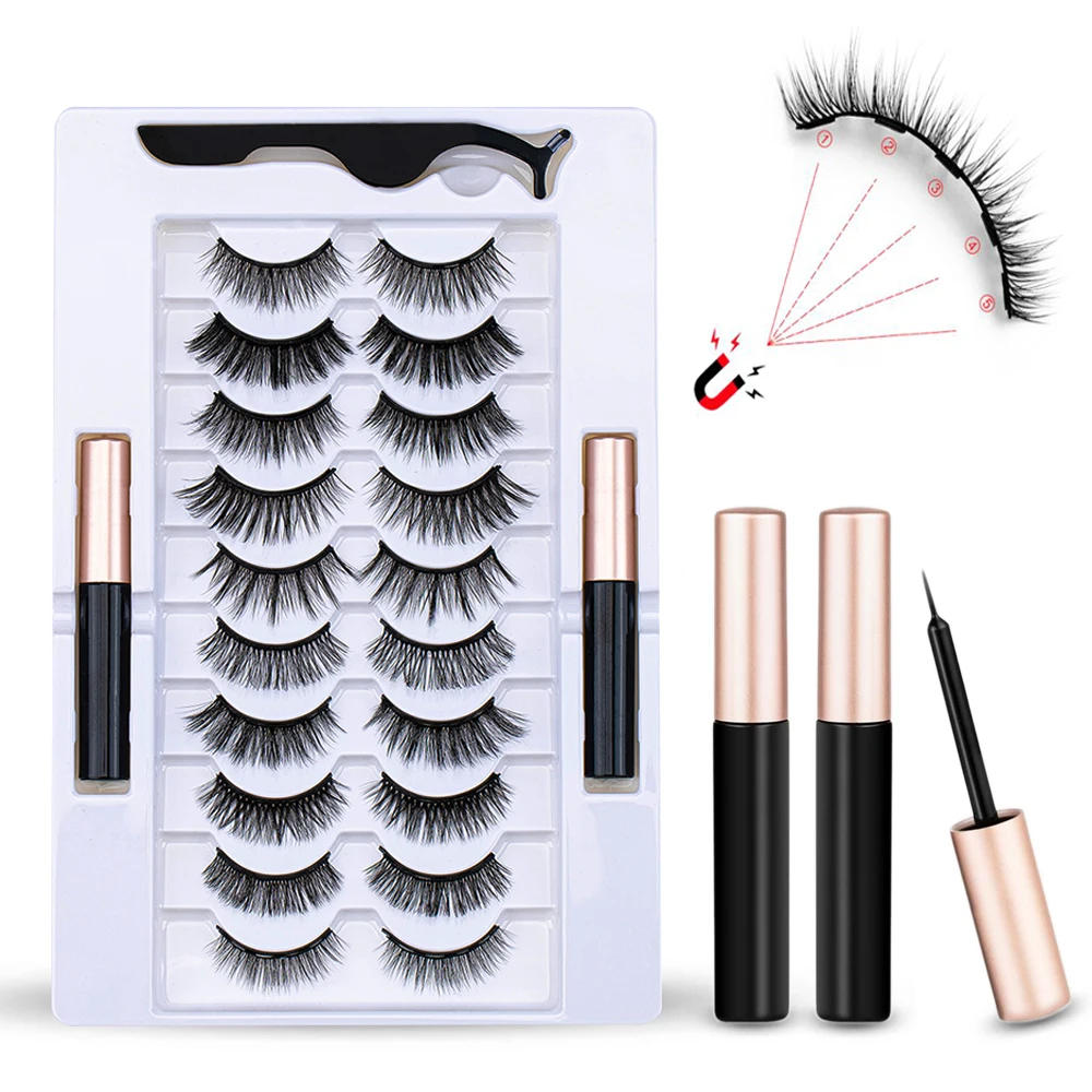 10Pairs Magnet False Eyelashes Reusable Magnetic Eyelashes With Eyeliner and Tweezers Natural Look Thick Fake Eyelashes makeup