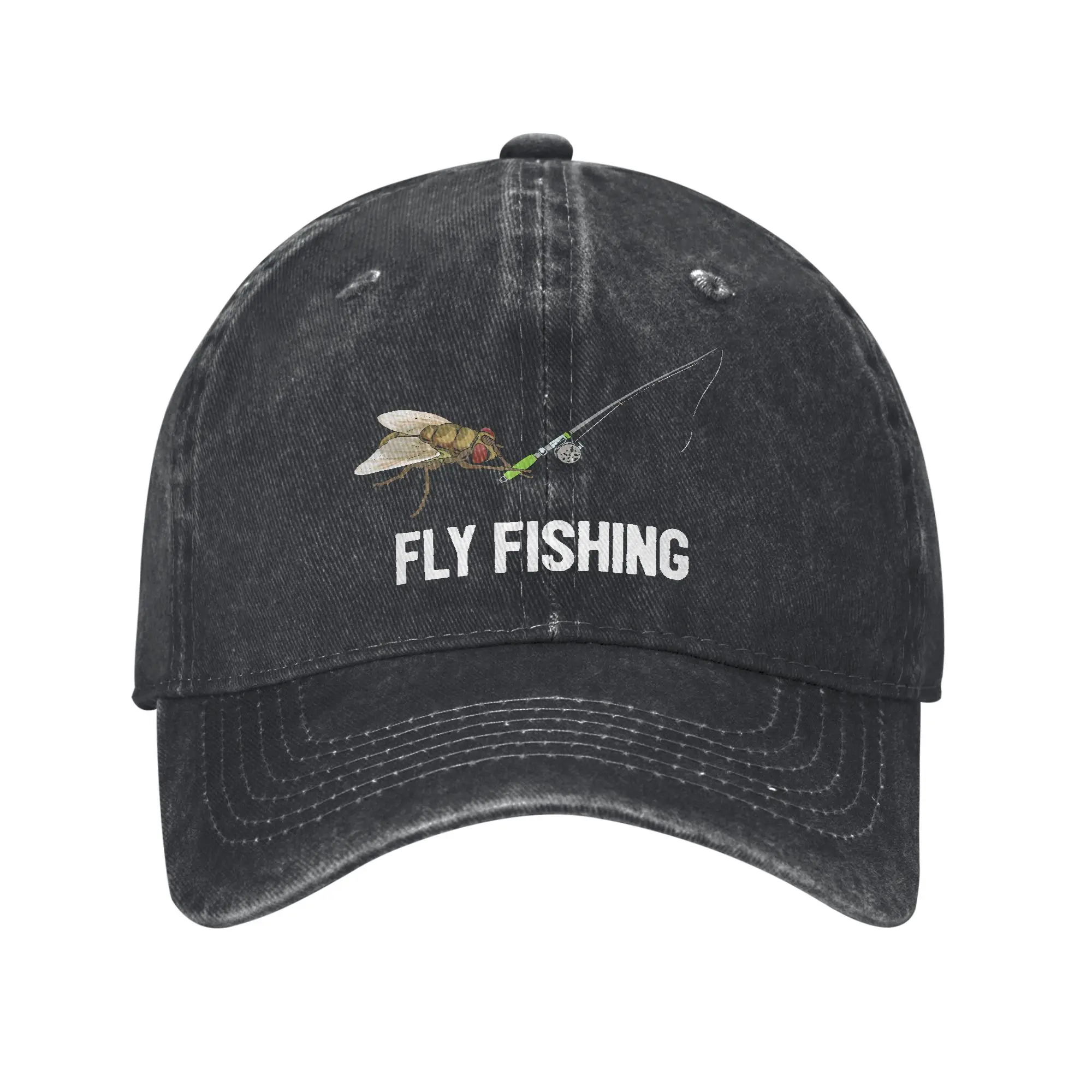 Casual Fly Fishing Fisherman Pun Funny Joke Baseball Caps Unisex Style Distressed Denim Headwear Sport Outdoor Summer Gift Hat