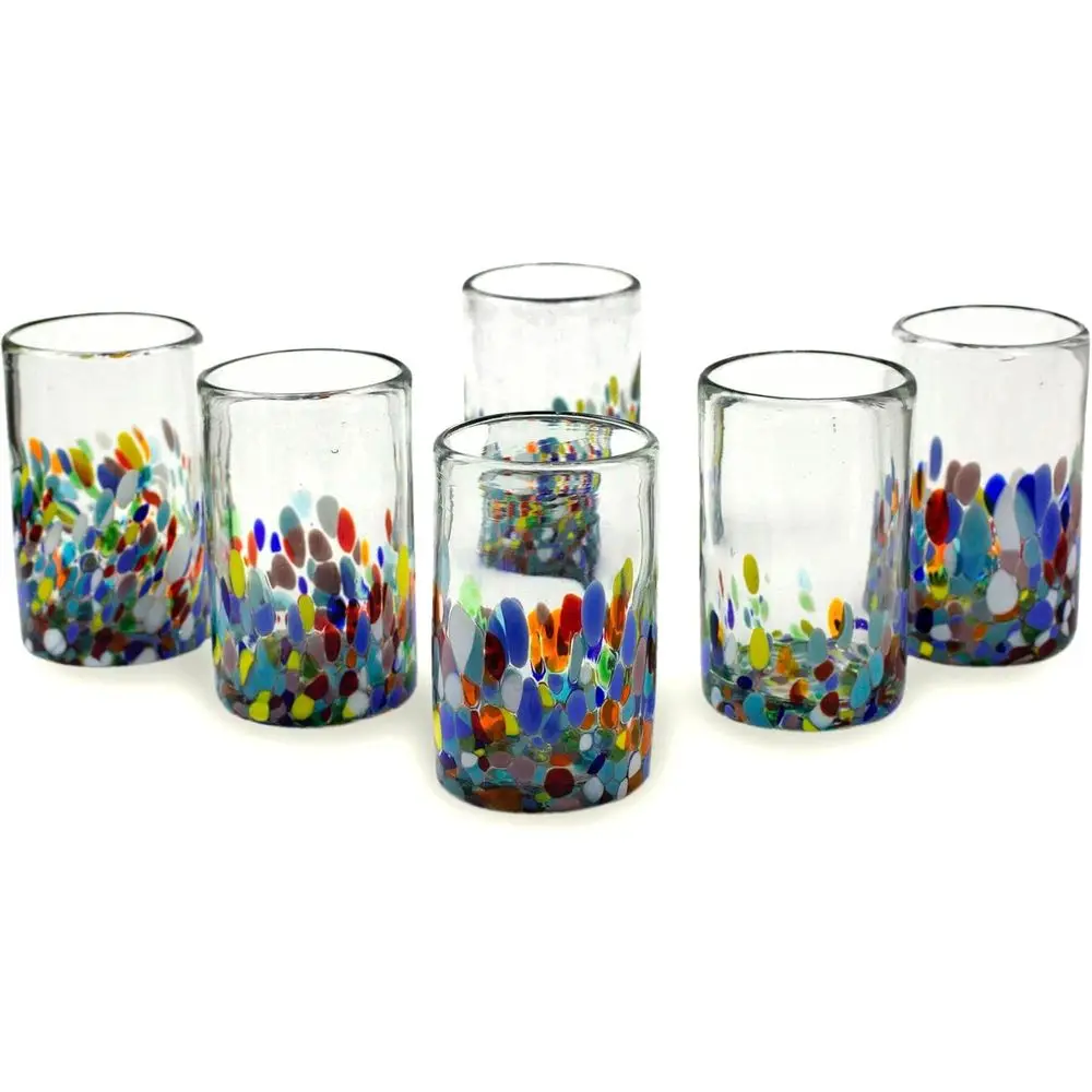 

Artisan Crated Recycled Hand Blown Glass Water Glasses, Multicolor, 14 Oz, 'Conetti' (Set O 6)