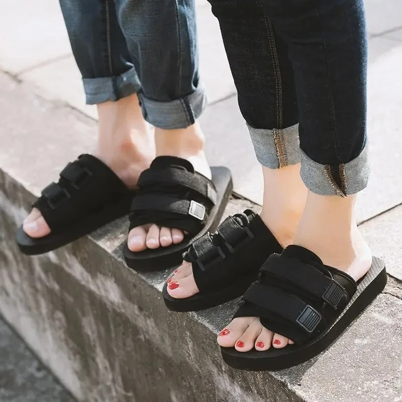 High Quality Outdoor Men Slippers Hook&Loop Canvas Casual Couple Shoes Slip-on Beach Slippers Sandals Women Shoes Flip Flops