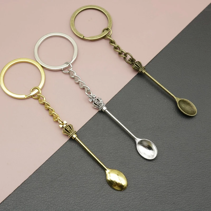 20Pcs Mini Crown Spoon Keychain Teaspoon Pendant Necklace Key Ring Crown Teaspoon Keychain 4 colors