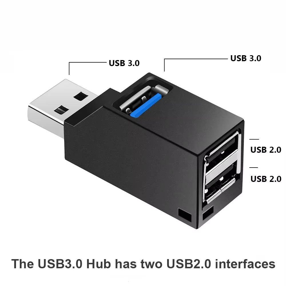 NNBILI USB 3.0 محول محور صندوق مقسم صغير 1 إلى 3 منافذ عالية السرعة USB 2.0 موسع للكمبيوتر المحمول U قارئ بطاقات القرص ﻿