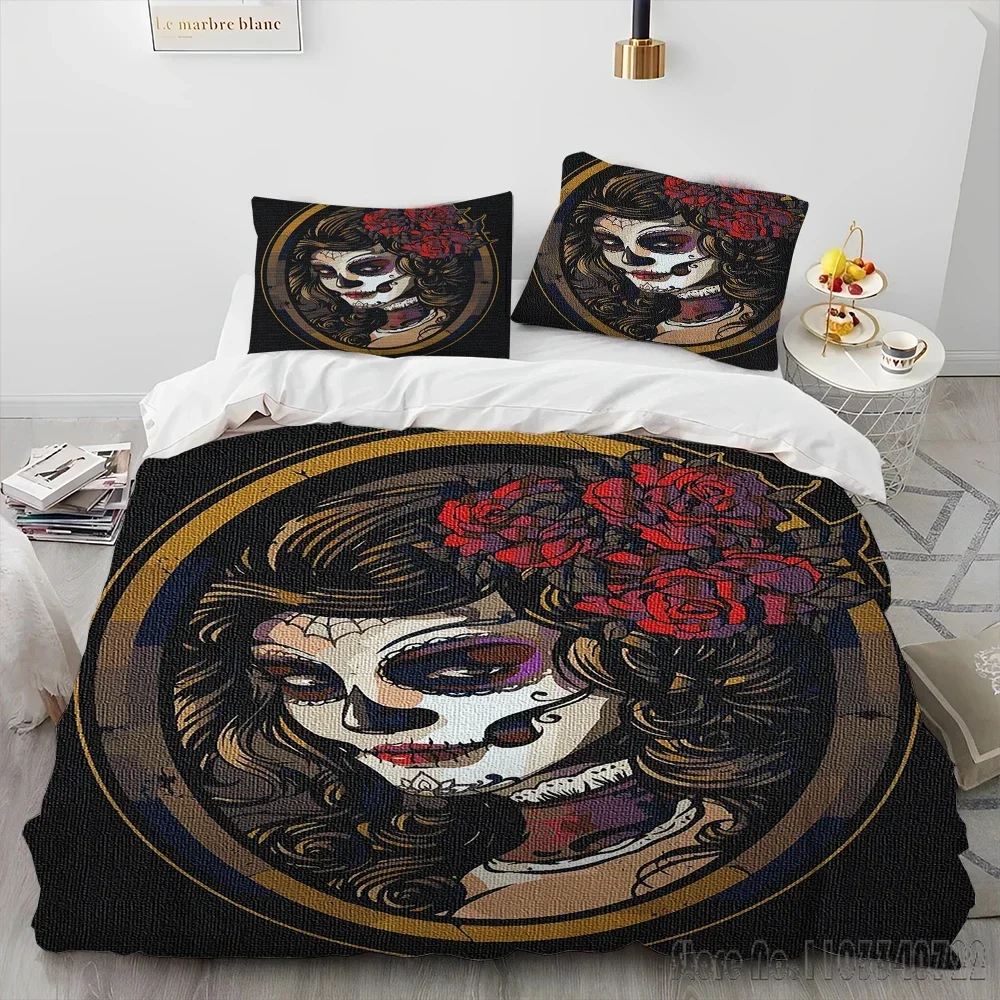 3D Horror Gothic Female Skull Dead Girl Duvet Cover Set HD Comforter Cover for Kids Bedding Sets Bedclothes Bedroom Decor