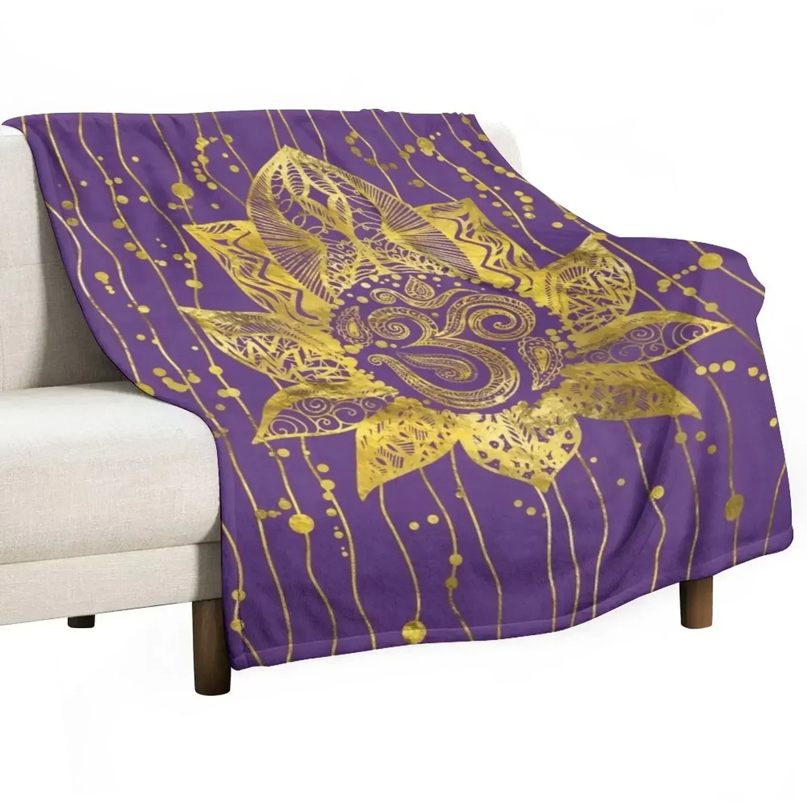 

Gold Lotus flower and OM symbol Throw Blanket Flannel Plaid Blankets