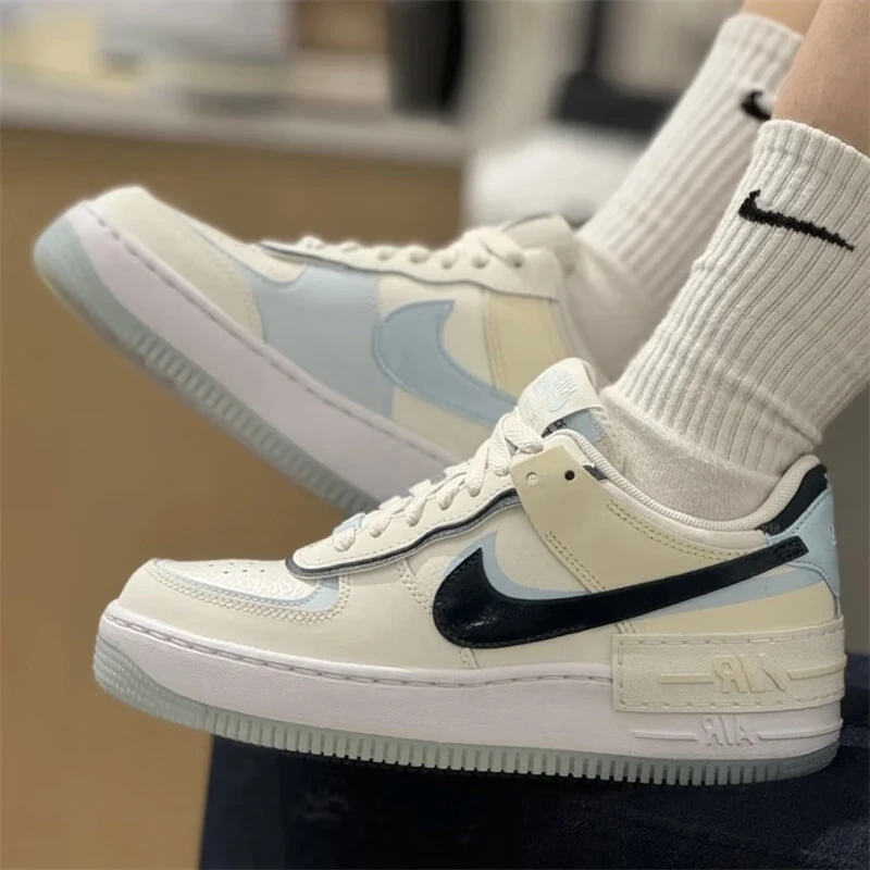 Nike New listing Air Force 1 Shadow Women's Low Top Casual Board Shoes Comfortable and lightweight Beige Blue colorway