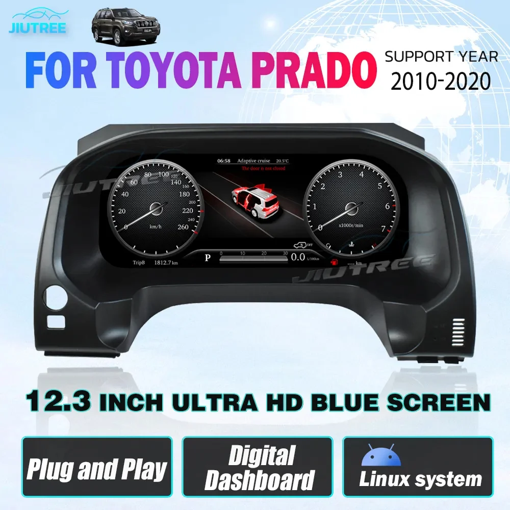 12.3 Inch Digital Dashboard Panel For Toyota Prado 2010 2011-2020 IPS Speedometer Screen Virtual Instrument Cluster CockPit