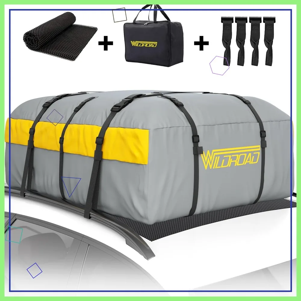

21 Cubic Feet Waterproof Roof Cargo Carrier for All Cars SUVs with/without Rack, Anti-Slip Mat Included
