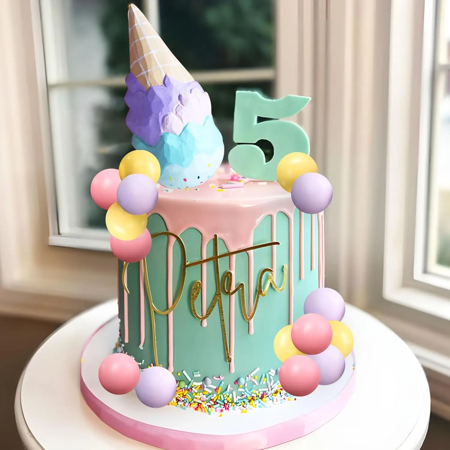 LaVenty Eiscreme-Kuchenaufsatz, Süßigkeiten-Kuchenaufsatz, Candyland-Kuchenaufsatz mit Eis für süßes Thema, Geburtstagsparty-Zubehör – Detail 1
