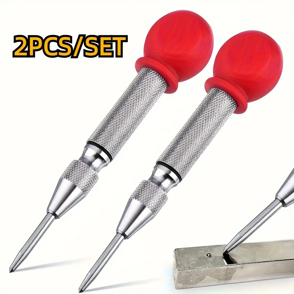 2pcs Auto Center Puncher Hole Marker Wood Metal Spring Load Hole Punch Drill Locator Heavy Duty Punch Woodworking Hand Tool