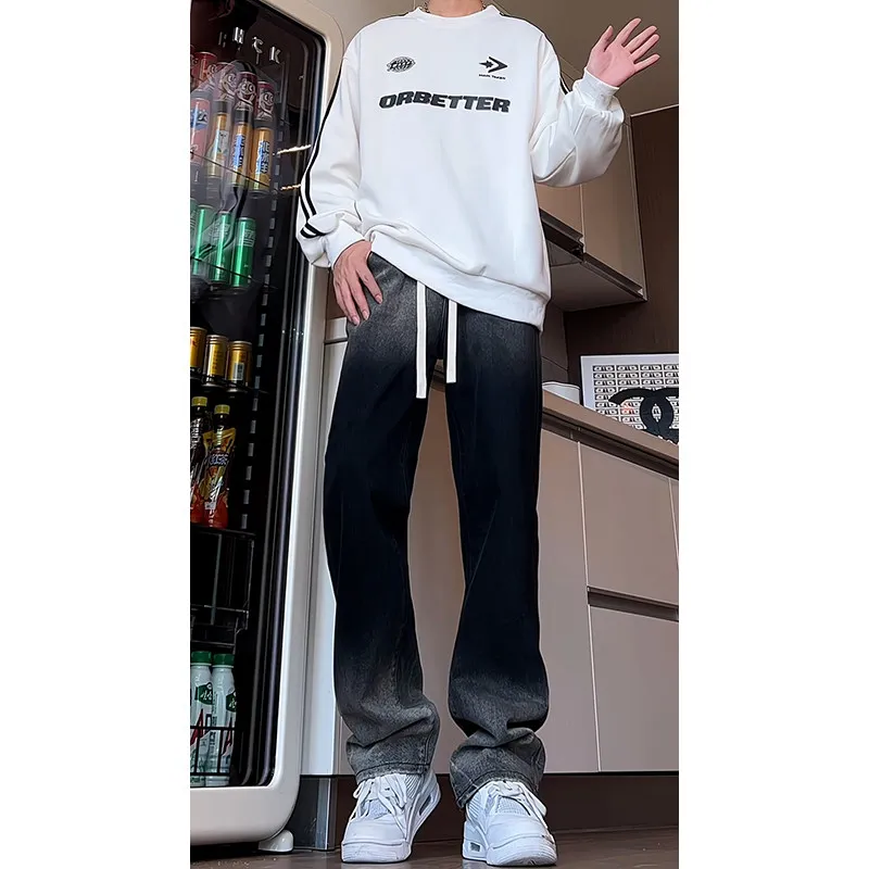 

Адуированные джинсовые джинсы Bla, мужские высококачественные модные брендовые брюки с прямыми штанинами, расклешенные брюки в американском стиле ретро для мальчиков, широкие брюки...