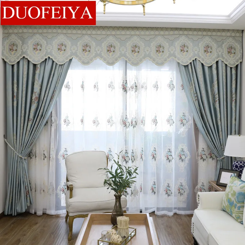 New Style Curtains for Living Dining Room Bedroom European Luxury Full Blackout Curtains Jacquard Fabric Curtain Morden Tulle