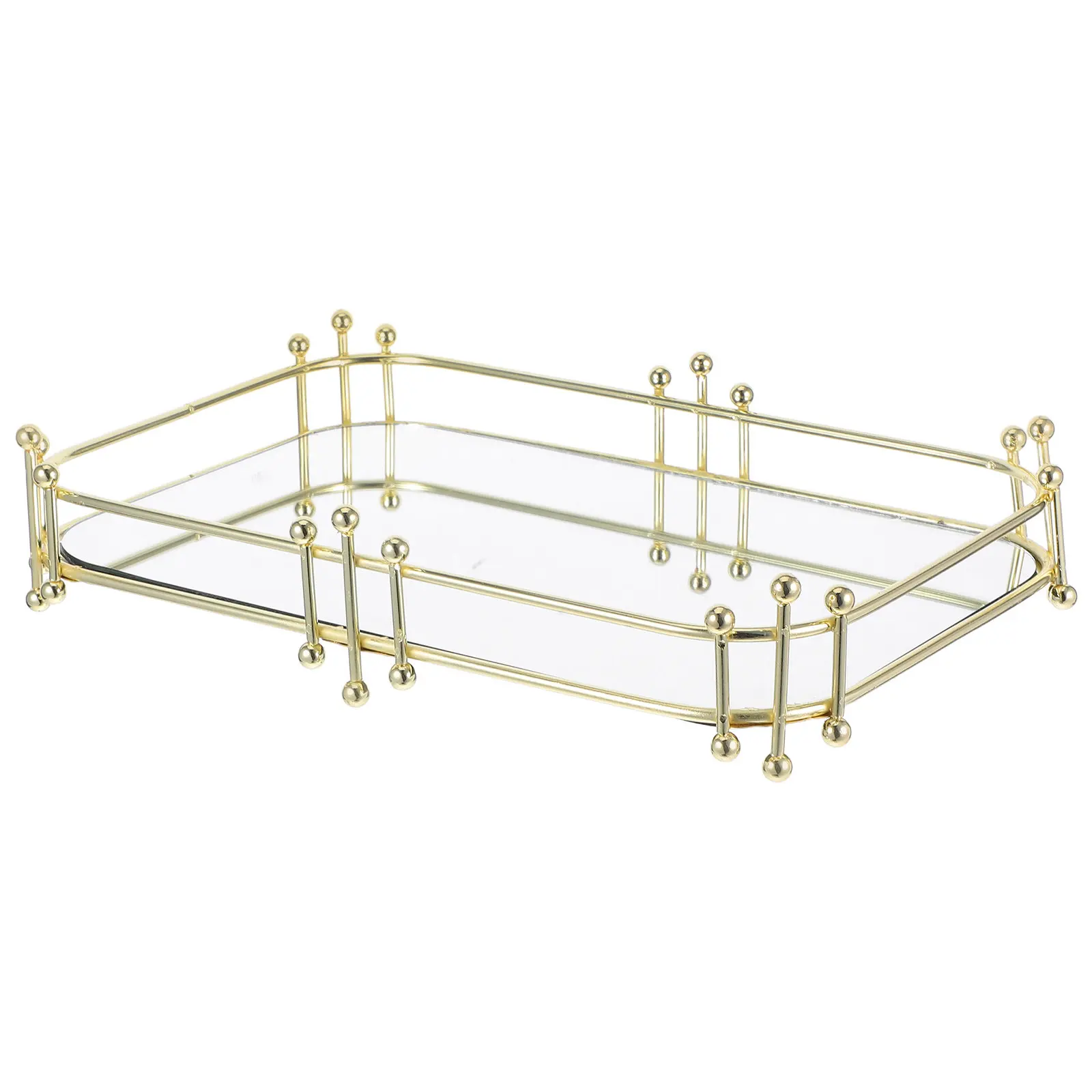 

Vanity Tray Decorative Makeup Organizer Iron Plate Bathroom Storage Holder for Skincare Perfume Jewelry Multi-Functional Dresser