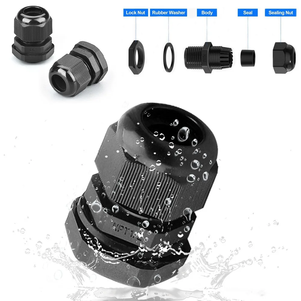 72pcs Cable Glands Kit Waterproof Cord Connector Grip Weatherproof Cable Pass Through PG7 1/4