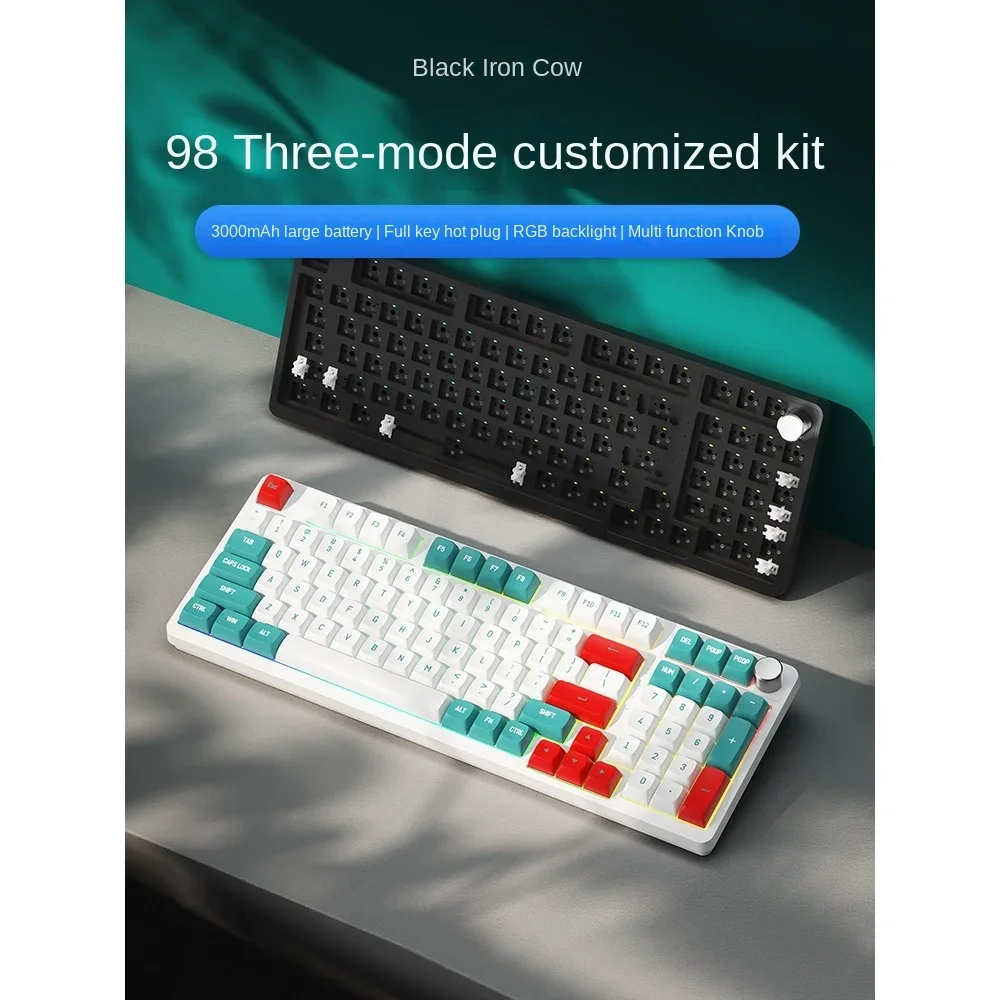 HEITIENIU C98 Bluetooth Wireless Mechanical Keyboard 2.4G Wired Triple Mode Hot Swap Customized Kit RGB Silent Office Gaming DIY