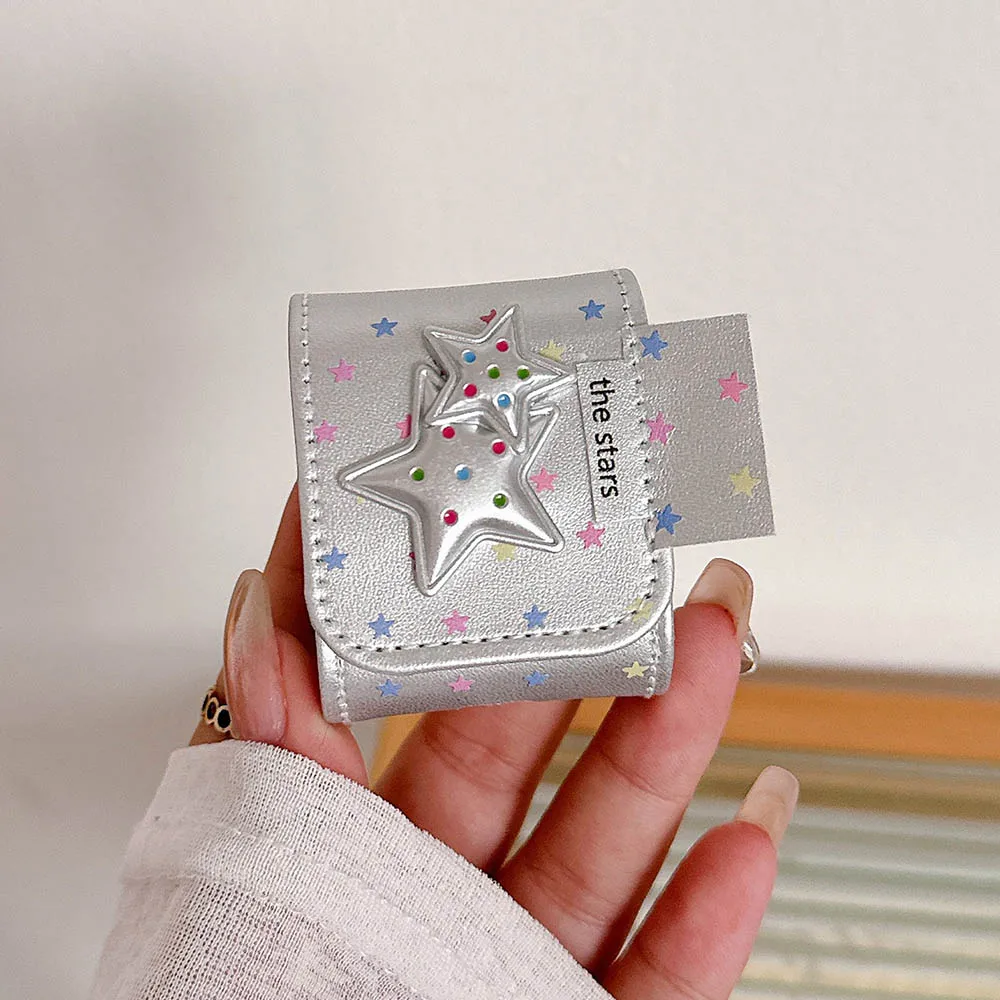 에어팟 프로 2 케이스 은빛 가죽 다채로운 3D 별 이어폰 커버, 애플 에어팟 1 3 프로 2 헤드셋 쉘 펜던트 포함