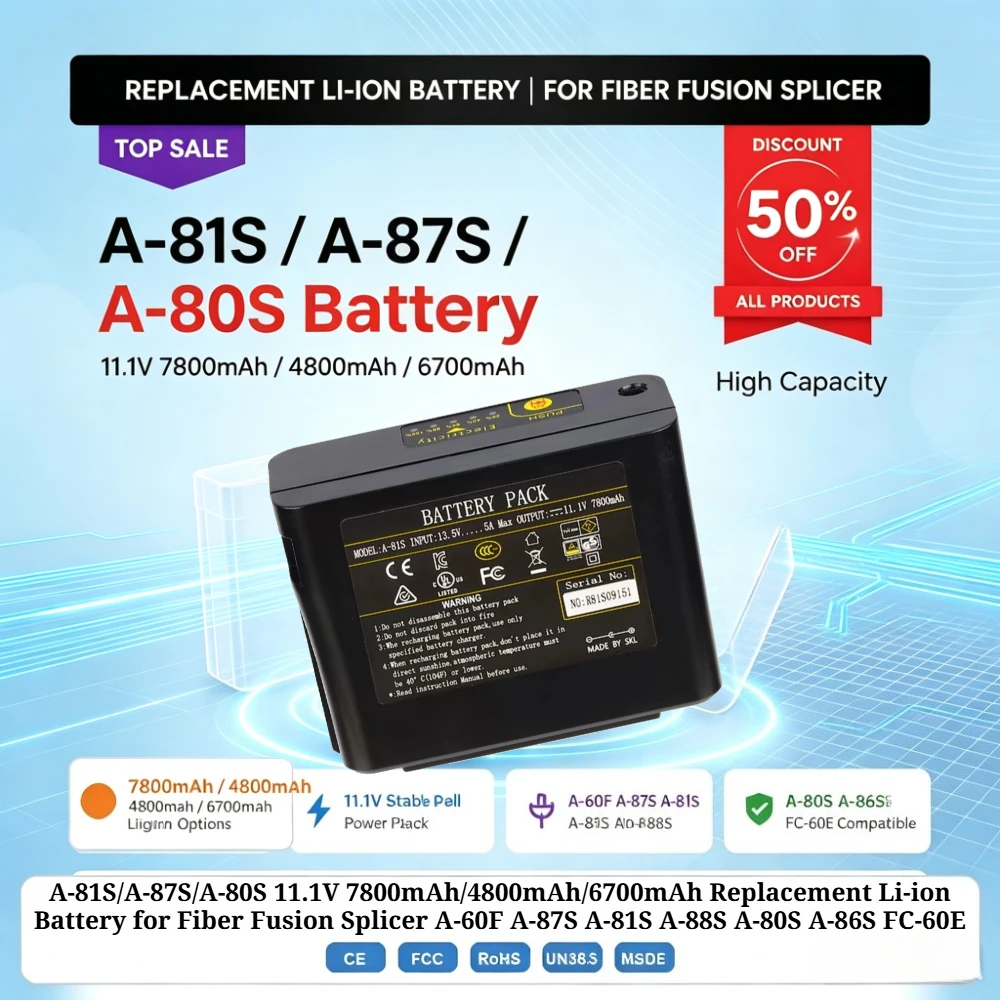 A-81S/A-87S/A-80S 11.1V 7.8/4.8/6.7Ah Replacement Li-ion Battery for Fiber Fusion Splicer A-60F A-87S A-81S A-88S A-80S A-86S