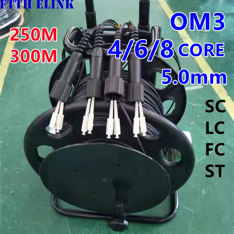 OM3 Armored Patch Cord 250M300M 4 Core 6 Core 8 Core 5mm with PCD380 Drum 4C 6C 8C SC LC FC ST Multimode 4 Fiber Optic Jumper