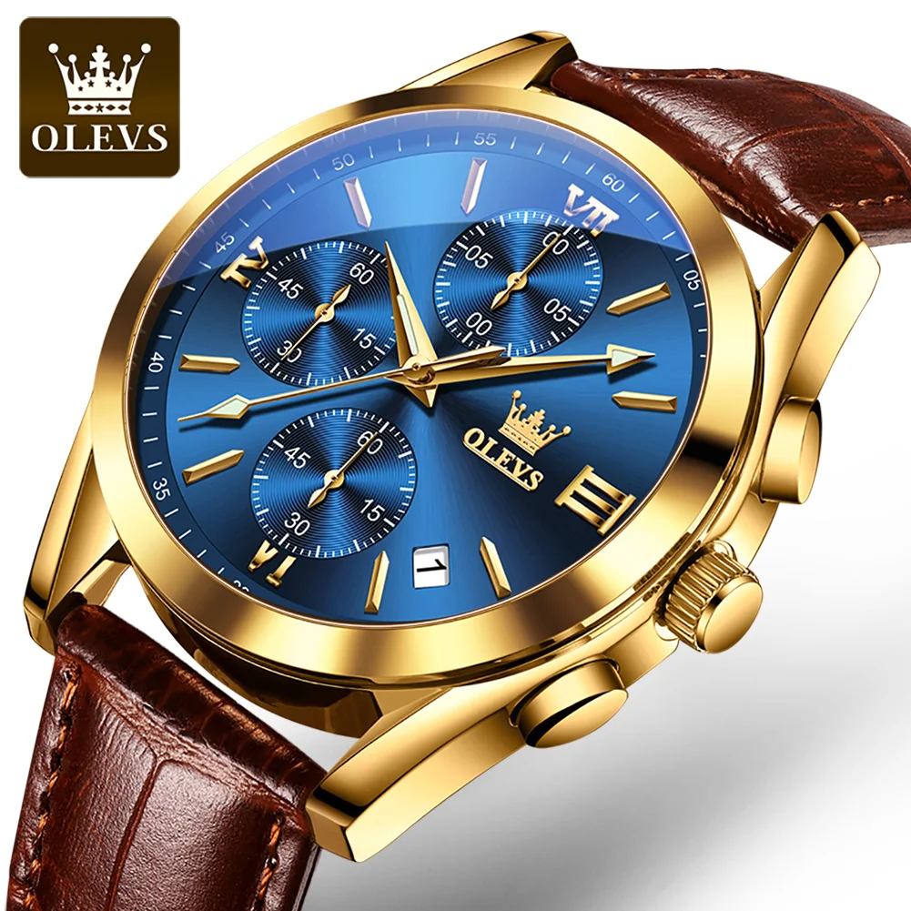 OLEVS 2872 Quartz Men\'s Watch Original Business Sports Waterproof Luminous Chronograph Watch Luxury Brand Leather Men\'s Watch