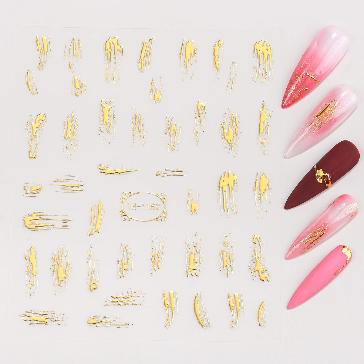 Pegatinas para uñas con líneas de rayas doradas y Metal 3D, diseño deslizante Irregular Y2K, calcomanía autoadhesiva francesa para decoración de uñas