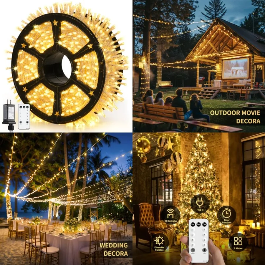 

Outdoor Christmas Lights Plug in: 315Feet Christmas Tree Lights with Remote - 8 Modes Xmas String Light for Wedding Holiday Yar