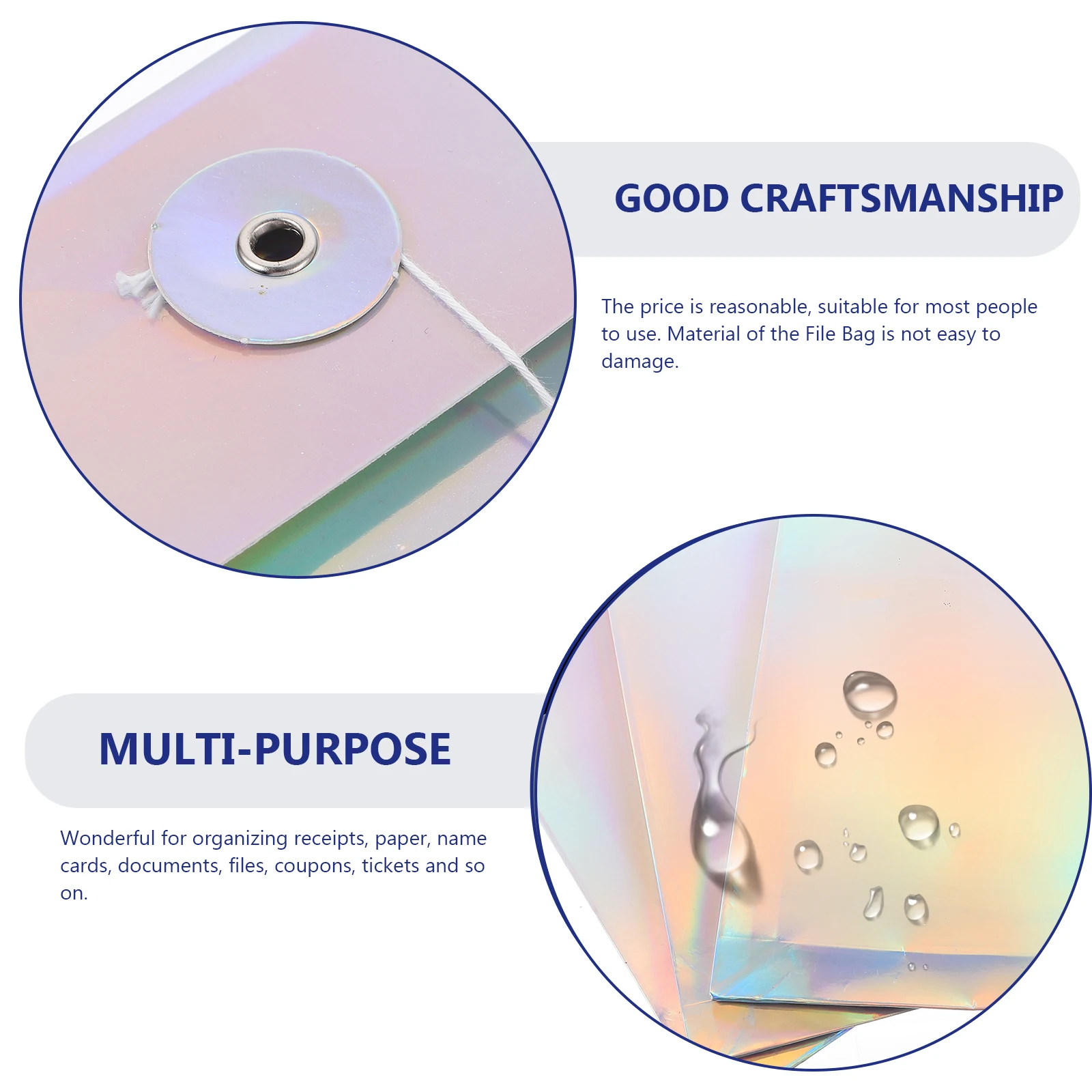 

3Pcs Laser File Document Organizers Decorative Holographic Paper Envelope Folder Tie Closure Office Storage Holographic Paper