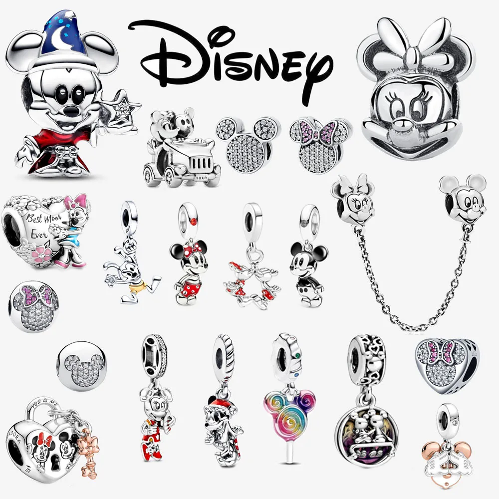 Disney-925 encantos de prata para pandora pulseira, ponto, minnie, mickey mouse, oscila, contas originais, pingente jóias presente