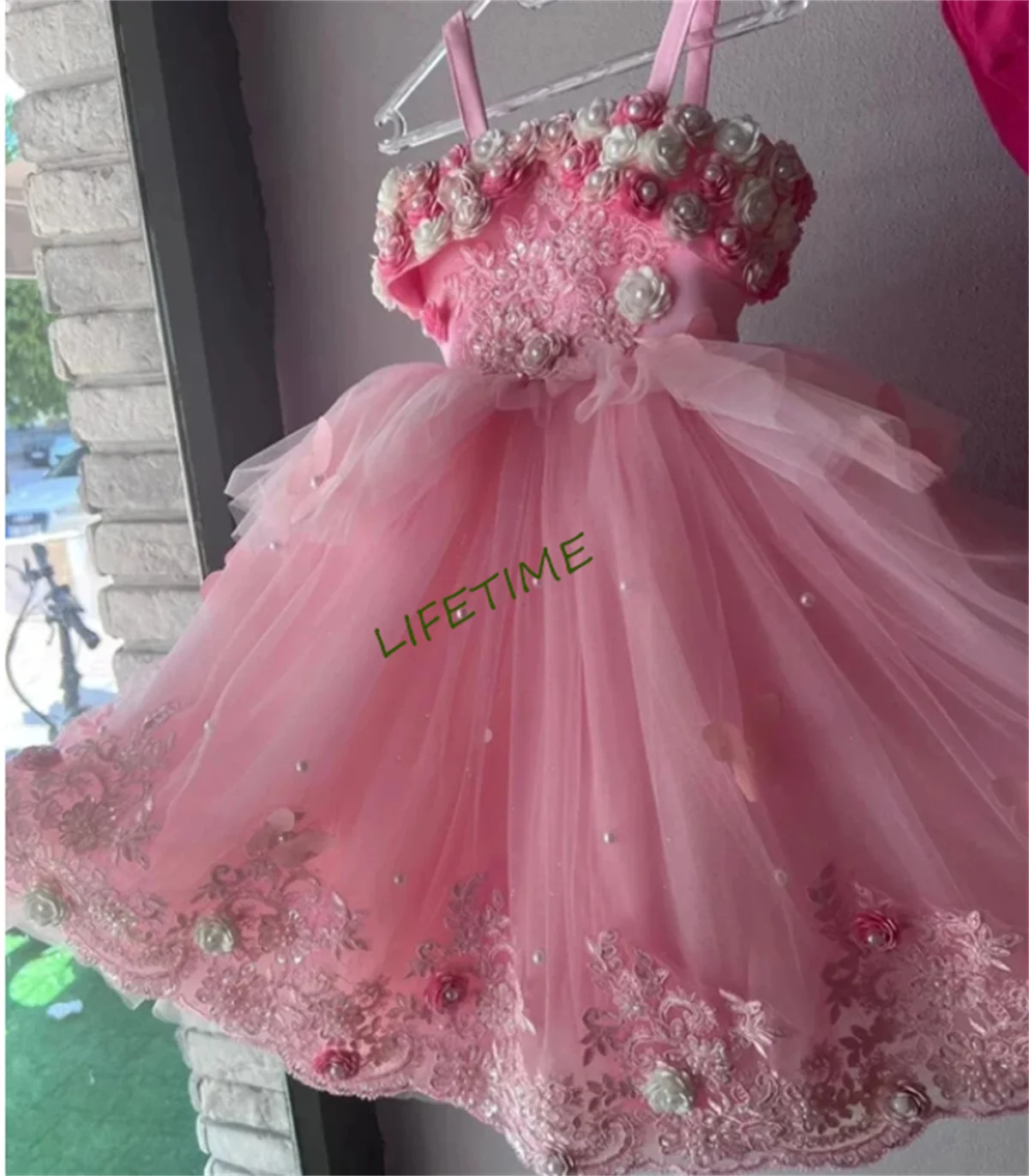 Robe à Fleurs avec Bretelles en Dentelle et Perles Personnalisées, Tenue de Spectacle, Papillons, ixde Première Communion pour Bébé Fille