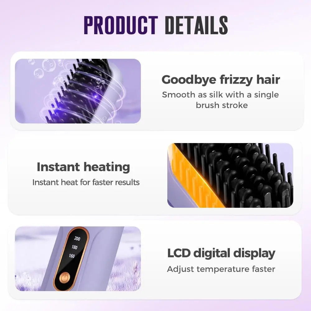 Electric Hair Styling Comb Reliable Hair Straightener Brush Negative Ions Hot Brush Portable Usb Rechargeable Hair Brush
