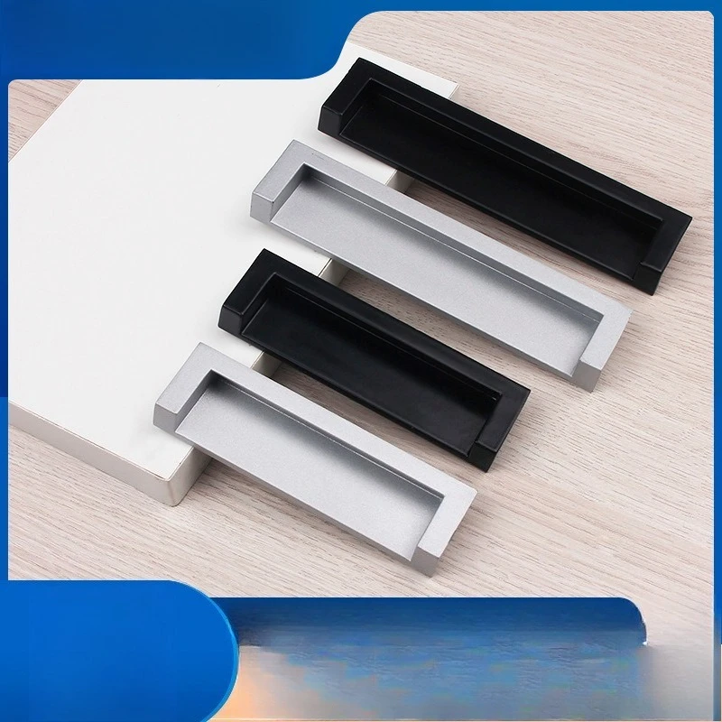 Black Modern Minimalist Invisible Push Pull Door Handle for Sliding Wardrobe Drawer
