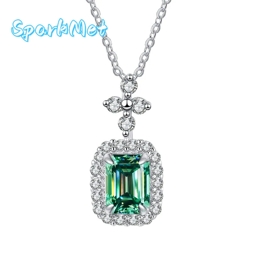 

SparkMet 100% натуральное зеленое муассанитовое ожерелье 1 карат 5x7 мм с сертификатом лабораторные бриллианты женские ювелирные изделия S925 серебро