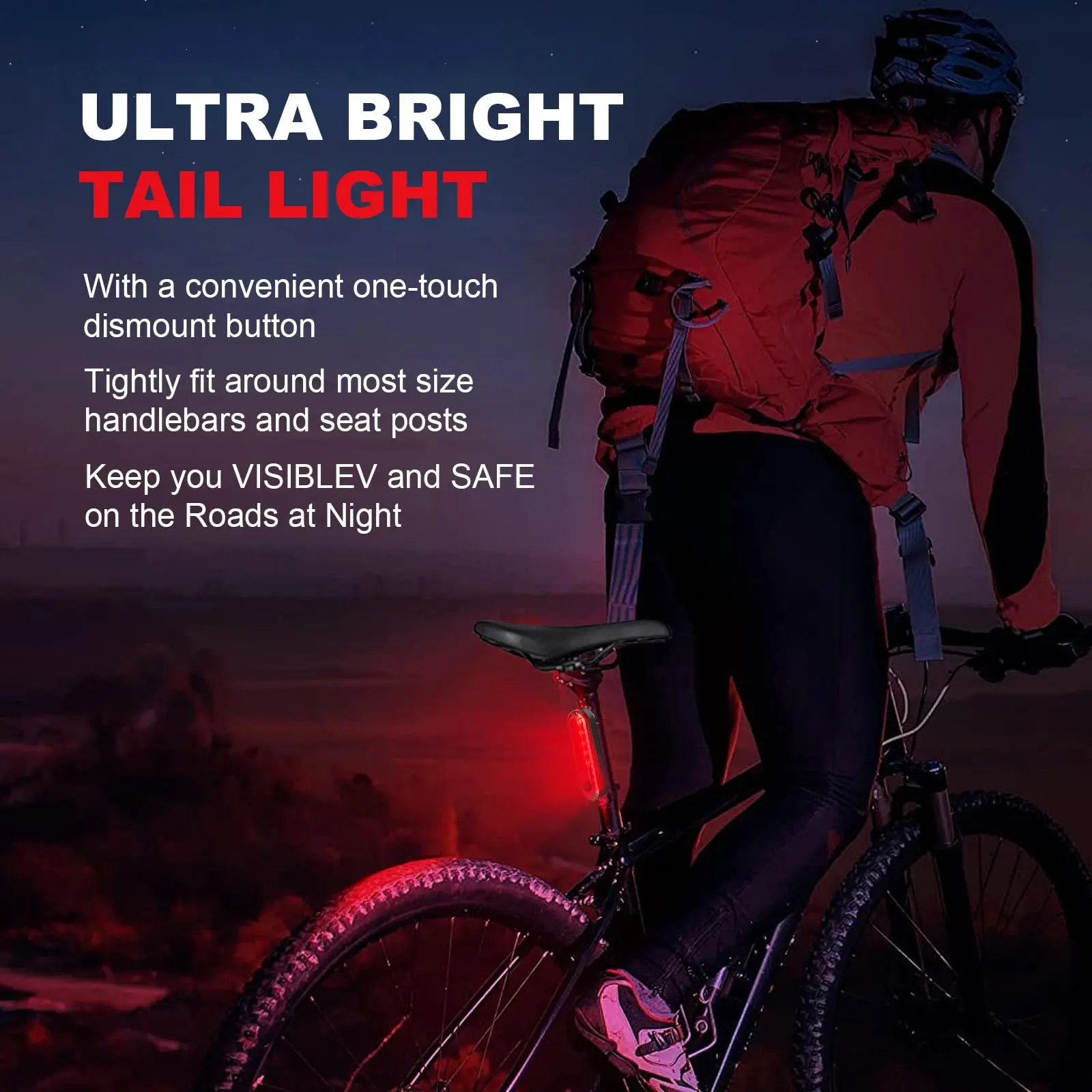 Rear Bike Tail Light USB Rechargeable Red Ultra Bright Taillights Fit On Bicycle Easy to Install for Cycling Safety