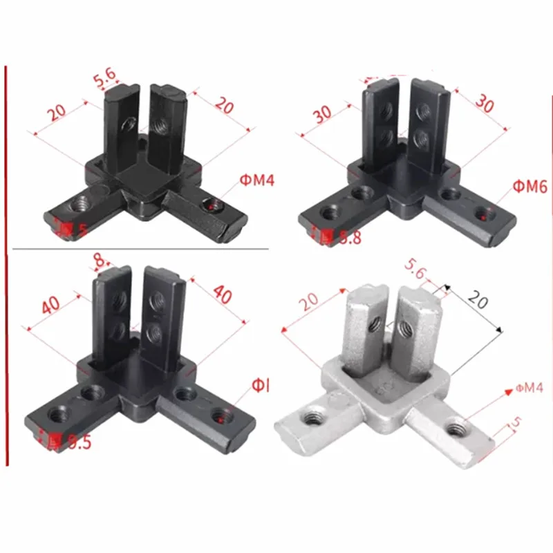 4Pcs 3-Way End Corner Bracket Connector 1515 2020 3030 4040 Sliver or Black for T Slot Aluminum Extrusion Profile with Screws