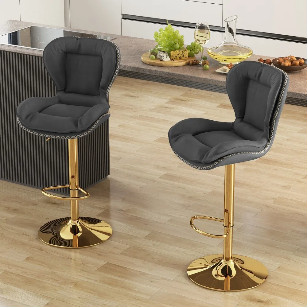 Set of 2 Leathaire Bar Chairs Adjustable Bar Stool with Padded Seat & Footrest
